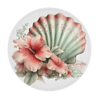 RED & GREEN SUMMER HIBISCUS FLOWERS カッティングボード