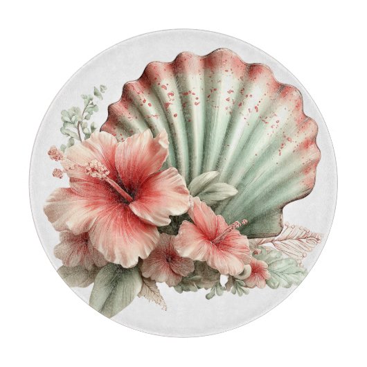 RED & GREEN SUMMER HIBISCUS FLOWERS カッティングボード (正面)