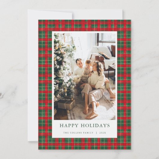 Red & Green Tartan Christmas Photo Holiday Card シーズンカード (正面)