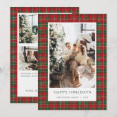Red & Green Tartan Christmas Photo Holiday Card シーズンカード (正面/裏面)