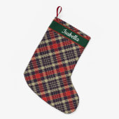 Red & Green Tartan Plaid Personalized  スモールクリスマスストッキング (正面 (吊り時))