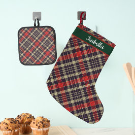 Red & Green Tartan Plaid Personalized  スモールクリスマスストッキング