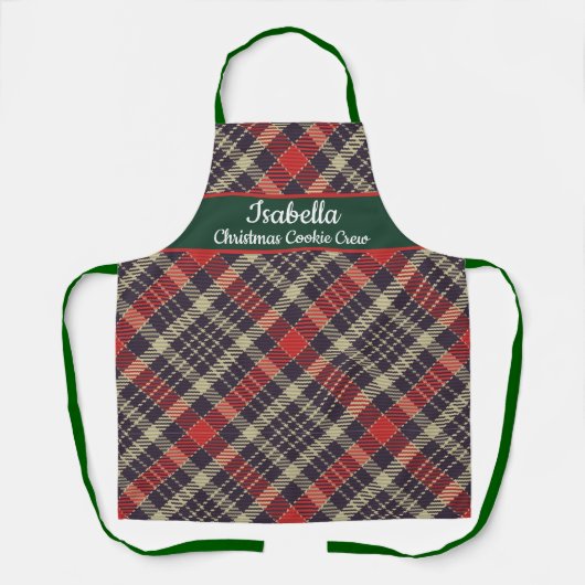 Red Green Tartan Plaid Personalized Christmas  エプロン (正面)