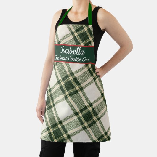 Red Green Tartan Plaid Personalized Christmas Apr エプロン (インサイチュ)