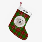 Red Green Tartan Plaid Winter Wreath Pet Dog Photo スモールクリスマスストッキング (正面 (吊り時))