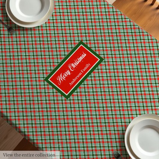 Red Green Tartan Tablecloth Chic Custom Name Style テーブルクロス