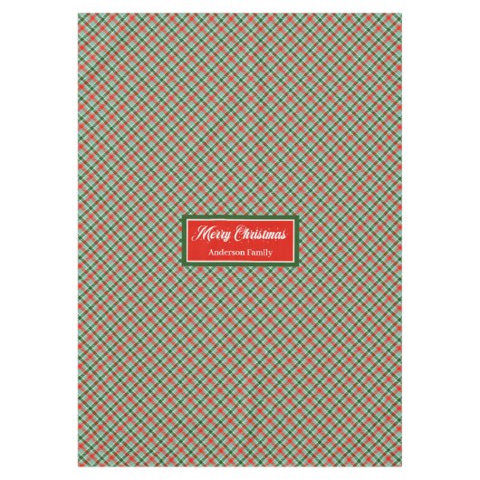 Red Green Tartan Tablecloth Chic Custom Name Style テーブルクロス (正面)