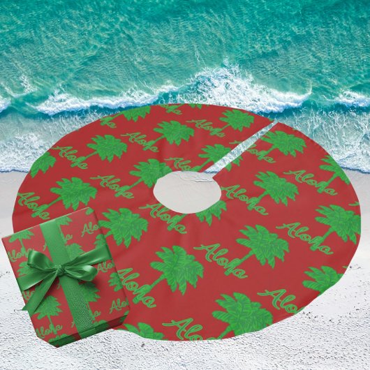 Red Green Tropical Palm Tree Aloha Tree Skirt ブラッシュドポリエステルツリースカート