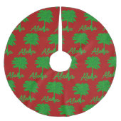 Red Green Tropical Palm Tree Aloha Tree Skirt ブラッシュドポリエステルツリースカート (正面)