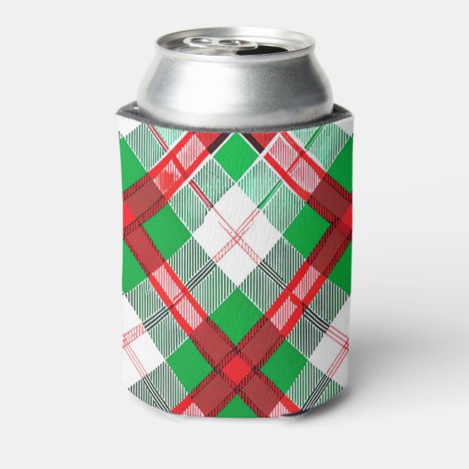 Red Green Vintage Christmas Plaid Pattern 缶クーラー (缶裏面)