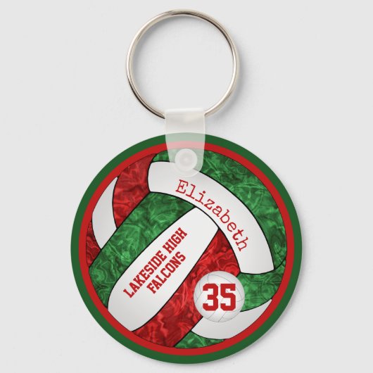 red & green volleyball keychain w school team name キーホルダー (正面)