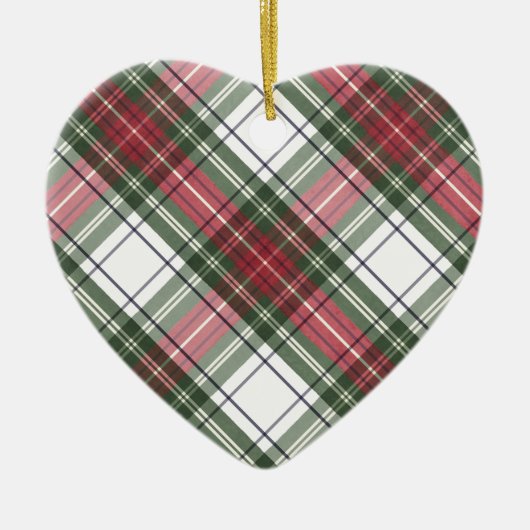 Red & Green Watercolor Christmas Plaid Ornament セラミックオーナメント (正面)