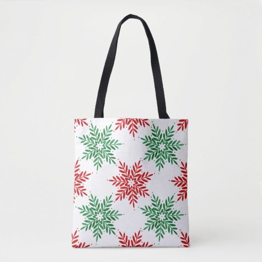 Red & Green Watercolor Snowflake Pattern 2 トートバッグ (正面)