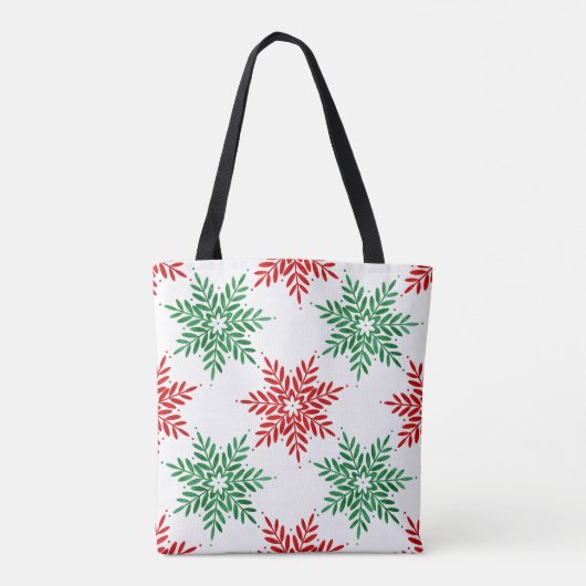 Red & Green Watercolor Snowflake Pattern 2 トートバッグ (裏面)