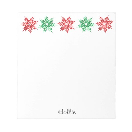 Red & Green Watercolor Snowflakes ノートパッド (正面)