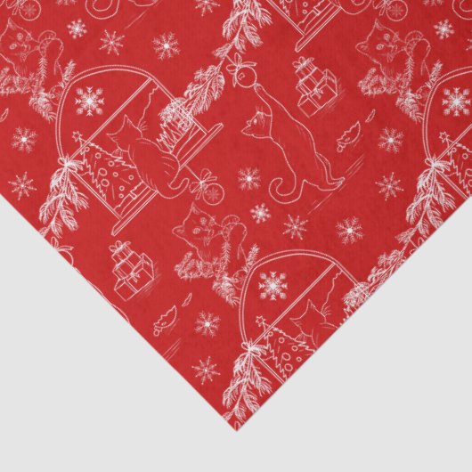 Red green & white Christmas winter cats 薄葉紙 (詳細)