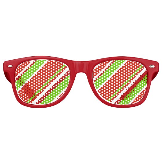 Red Green & White Diagonal Stripes レトロサングラス (正面)