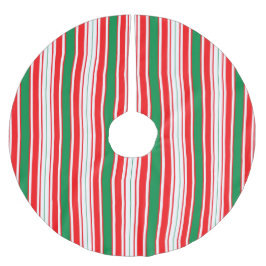 Red Green & White Stripe Christmas Tree Skirt ブラッシュドポリエステルツリースカート