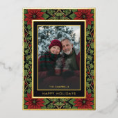 Red Green William Morris Happy Holidays Photo 箔シーズンカード (正面)