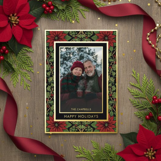 Red Green William Morris Happy Holidays Photo 箔シーズンカード