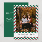 Red Green Zig Zag Family Holiday Photo シーズンカード (正面/裏面)