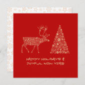 Red greeting card HAPPY HOLIDAYS JOYFUL NEW YEAR シーズンカード (正面/裏面)