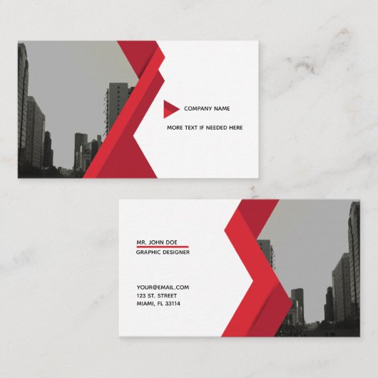 Red Grey Business Modern Card 名刺 (正面/裏面)