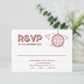 Red Groovyレトロ結婚の食事の選択RSVPカード 出欠カード (スタンド正面)