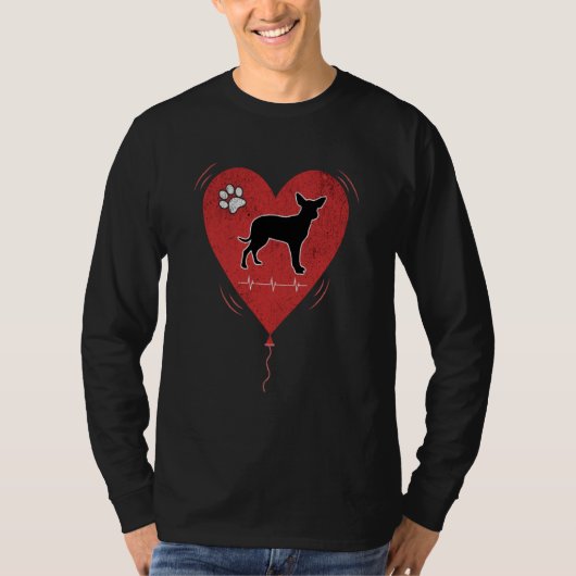 Red Grunge Heart Chihuahua Love Heartbeat Valentin Tシャツ (正面)