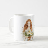 Red Hair Female Daisy Flowers コーヒーマグカップ (正面左)