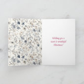 Red Hair Girl Blue Floral Christmas カード (内部)