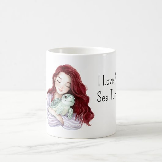 Red Hair Girl Love Sea Turtle コーヒーマグカップ (中央)