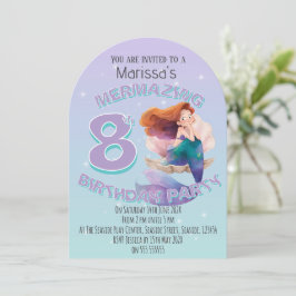 Red Hair Mermaid Age Birthday Party Invitation 招待状