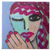 Red Hair Red Nails Abstract Portrait タイル (正面)