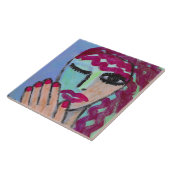 Red Hair Red Nails Abstract Portrait タイル (側面)