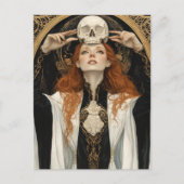 Red haired Goddess Woman With a Skull ポストカード (正面)