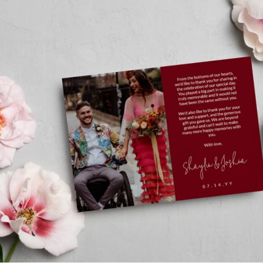 Red Handの書Script Photo's 結婚 Thank You サンキューカード