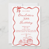 RED Hand Drawn 30th Birthday Invitation 招待状 (正面)