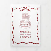 Red Hand Drawn Bow QR Code Photo Wedding 三つ折り招待状 (カバー)