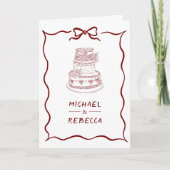 Red Hand Drawn Bow QR Code Photo Wedding 招待状 (正面)