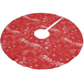 Red Hand drawn cats & Christmas tree  ブラッシュドポリエステルツリースカート (アングル)