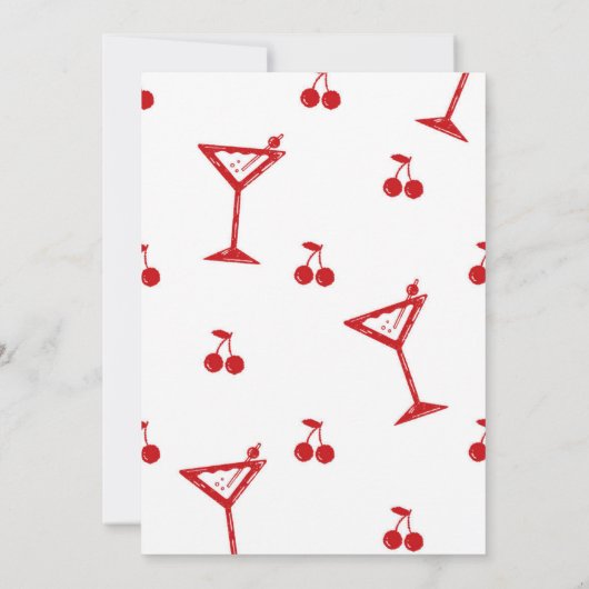Red Hand Drawn Cherry Martini Birthday Invitation 招待状 (裏面)