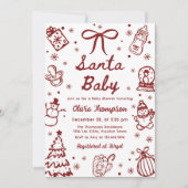 Red Hand Drawn Christmas Santa Baby Shower 招待状 (正面)