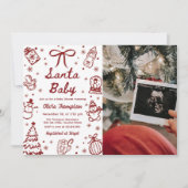 Red Hand Drawn Christmas Santa Baby Shower Photo 招待状 (正面)