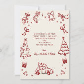 Red Hand-Drawn Doodle Arch Photo Christmas Happy シーズンカード (裏面)