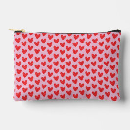 Red Hand-Drawn Doodle Hearts Pattern on Pastel Pin アクセサリーポーチ