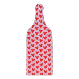 Red Hand-Drawn Doodle Hearts Pattern on Pastel Pin カッティングボード