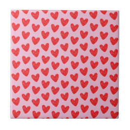 Red Hand-Drawn Doodle Hearts Pattern on Pastel Pin タイル