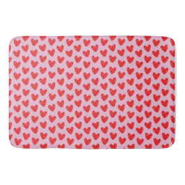 Red Hand-Drawn Doodle Hearts Pattern on Pastel Pin バスマット