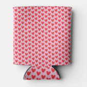 Red Hand-Drawn Doodle Hearts Pattern on Pastel Pin 缶クーラー (正面)